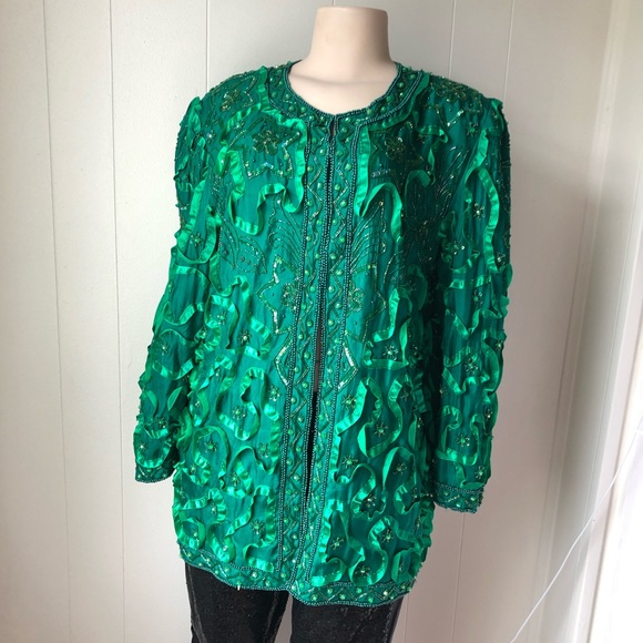 Vintage Green Beaded Blazer - Picture 9 of 10